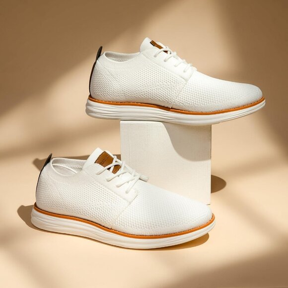 ⚡Men White Knit Flex Breeze Mesh Oxfords Lace-Up Lightweight Walking Sneaker - Picture 9 of 9